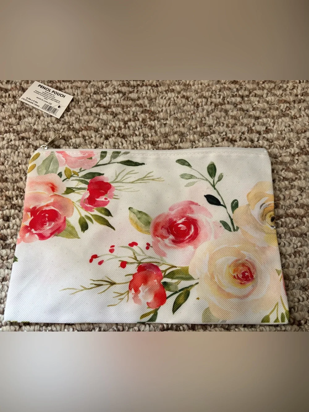 Floral Canvas Zip Pouch - Pink & Cream Roses